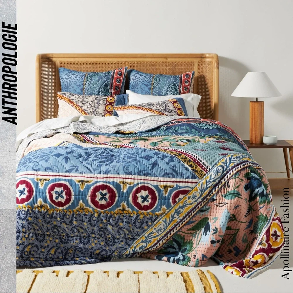 ANTHROPOLOGIE KANTHA STITCHED KATYA QUILT IN KING NEW
